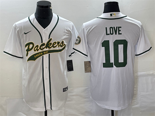 Men's Green Bay Packers #10 Jordan Love White Cool Base Stitched Baseball Jersey
